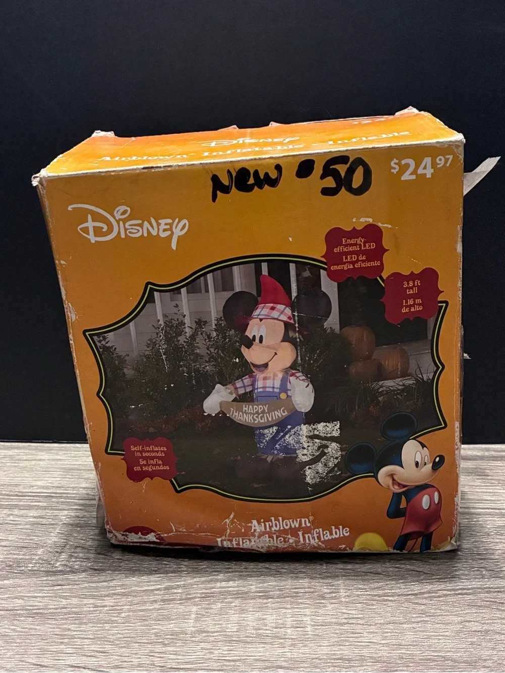 Disney Mickey Mouse “Happy Thanksgiving” Airblown Inflatable Scarecrow 3.8” Tall
